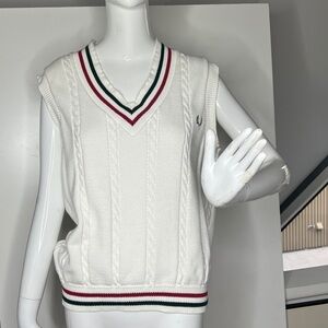 Fred Perry Sz M V-neck 100% Cotton Cable Knit Sweater Vest